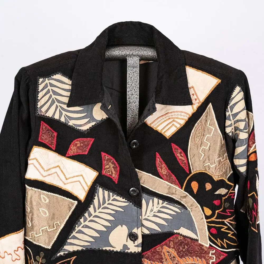 Vintage Embroidered Patchwork Corduroy Jacket Women's MEDIUM Boho Western Fall